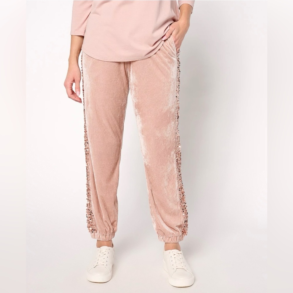 LOGO Lavish by Lori Goldstein regular velvet & sequin jogger